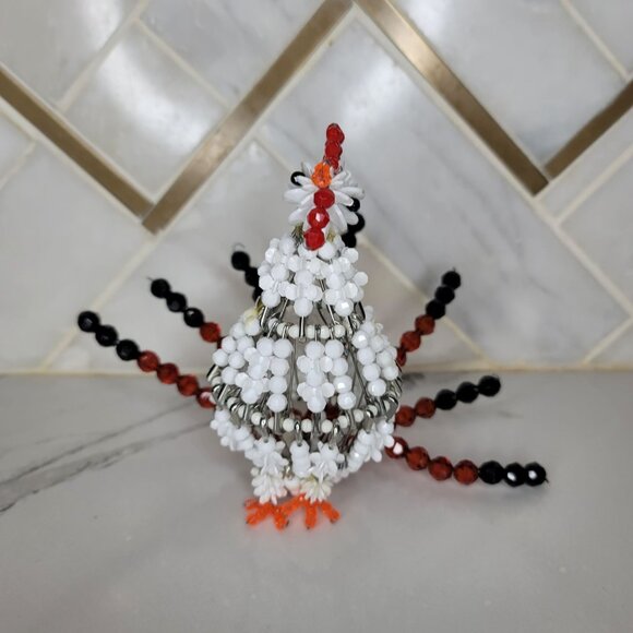 Handcrafted Beaded Rooster chicken Wire & Beads Decorative Art Piece whimsical - Picture 4 of 7